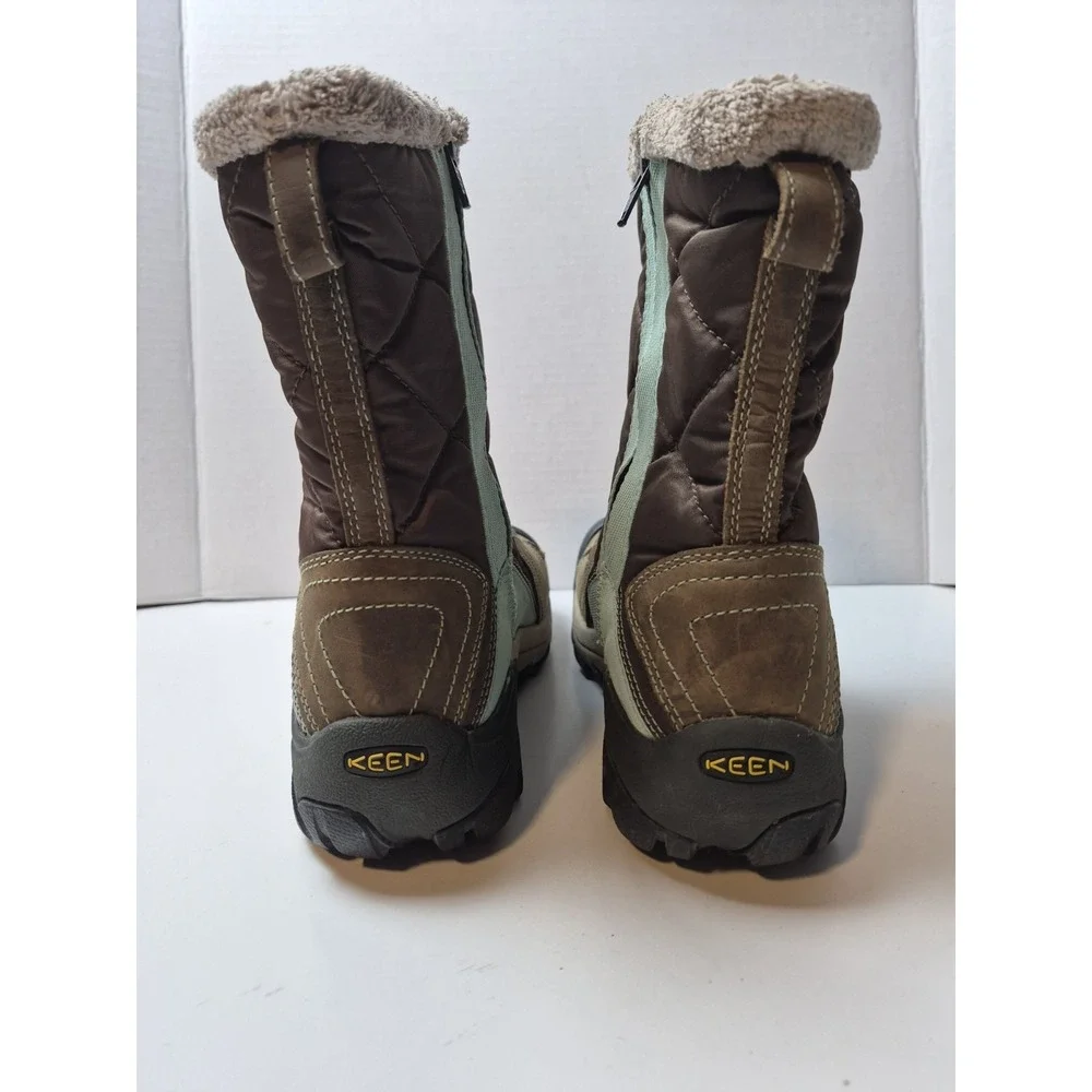 KEEN Waterproof Winter Boots Women 6 Brown Teal Quilted Insulated Faux‎ Fur -25F